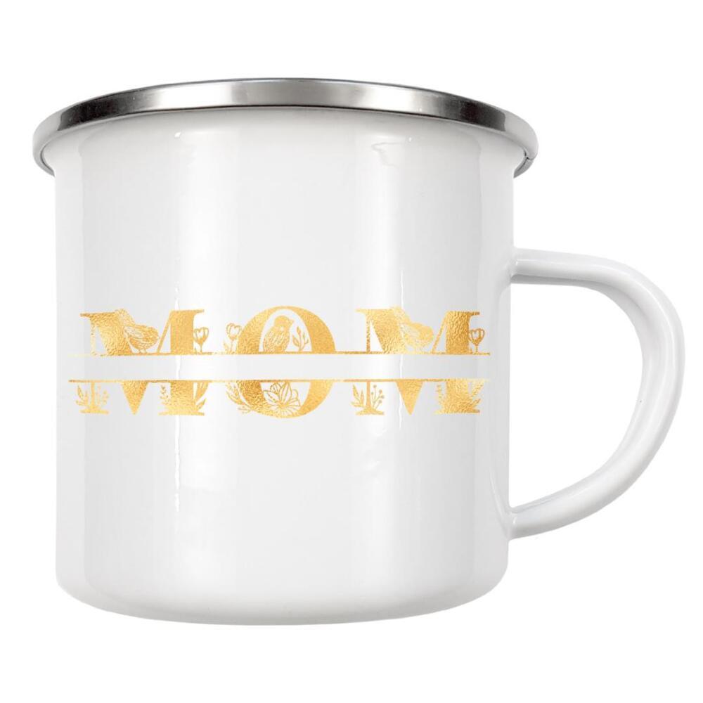Emaille Tasse "MOM golden birds" artboxONE - Tiere,Liebe,Buchstaben / M,Für Mama