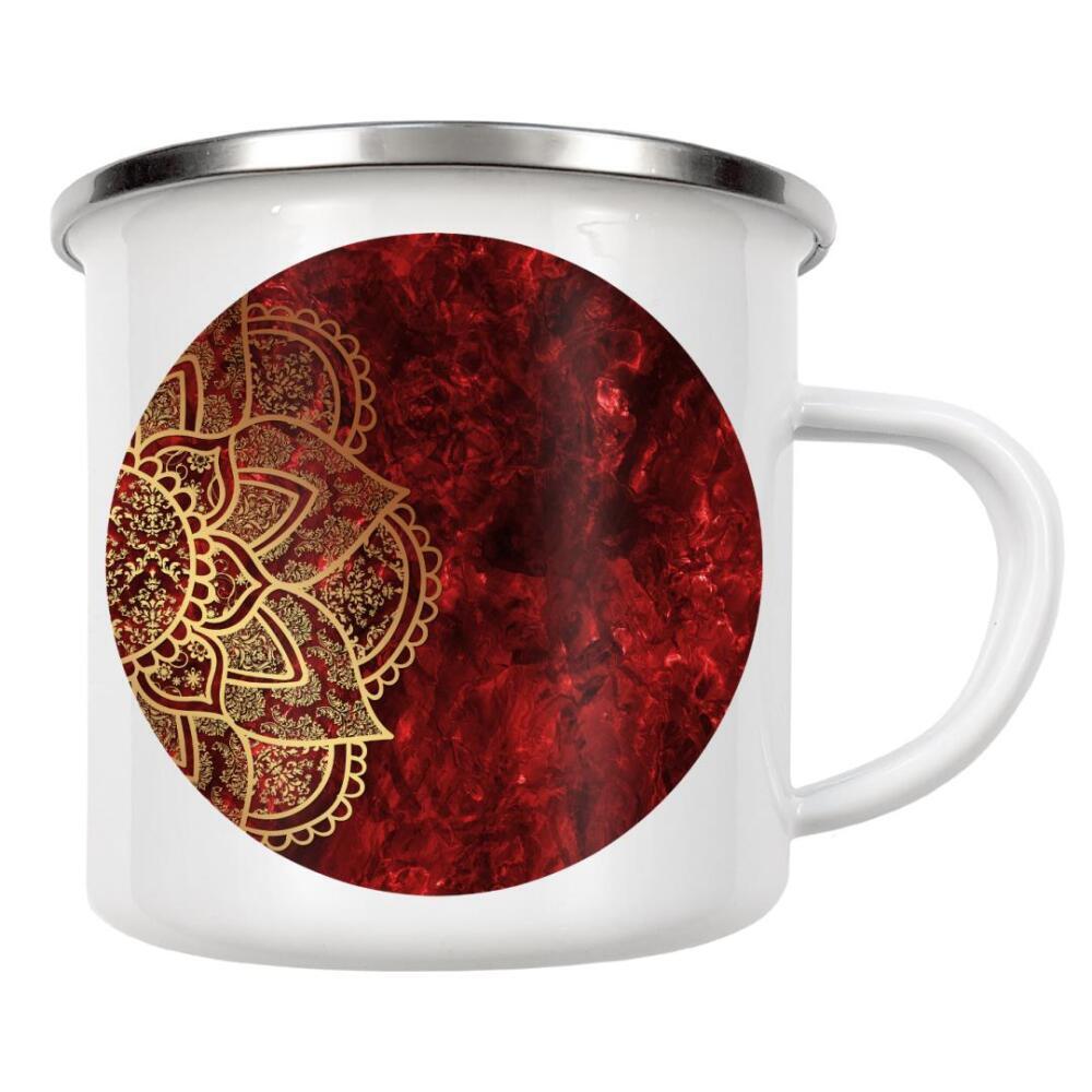 Emaille Tasse "Mandala Ruby" artboxONE - Abstrakt - Mandala,Boho,Yoga,Arabic,Indian,Ethnic,Red,Ruby,Gold