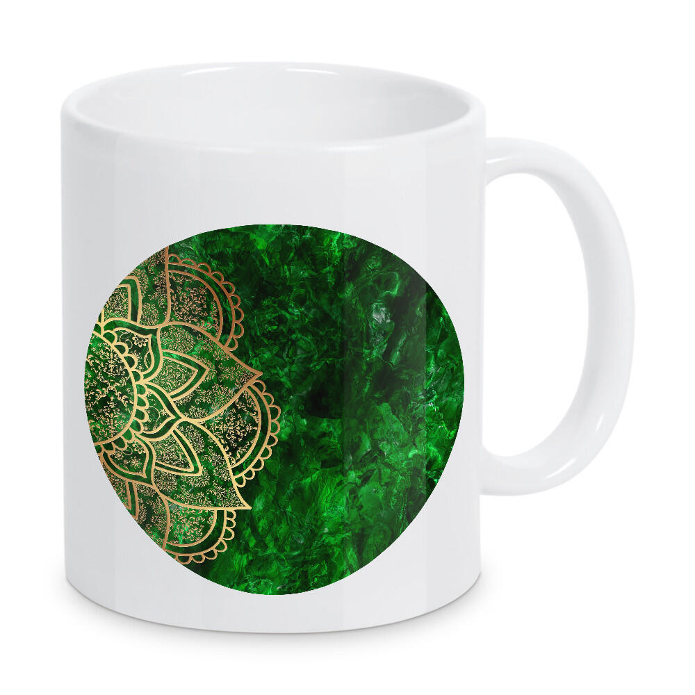 Tasse "Mandala Emerald" artboxONE - Abstrakt,Geometrie - Mandala,Toga,Boho,Arabic,Geometrie,Geometry,Indian,Ethnic,Emeral,Green,Gold