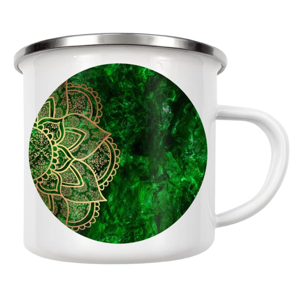 Emaille Tasse "Mandala Emerald" artboxONE - Abstrakt,Geometrie - Mandala,Toga,Boho,Arabic,Geometrie,Geometry,Indian,Ethnic,Emeral,Green,Gold