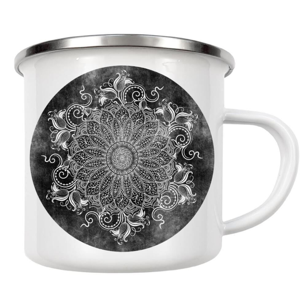 Emaille Tasse "Mandala Coal" artboxONE - Abstrakt - Mandala,Indie,Indian,Yoga,Boho,Arabic,Black,Nature,Abstract,Abstrakt
