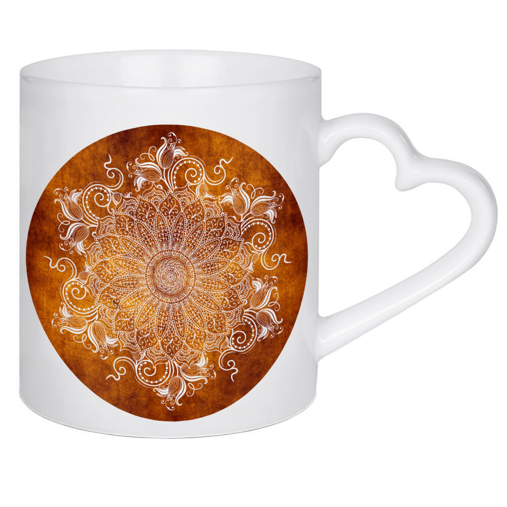 Herztasse "Mandala Tangerine" artboxONE - Abstrakt - Mandala,Boho,Yoga,Indie,Indian,Arabic,Tribal,Nature,Tangerine,Orange