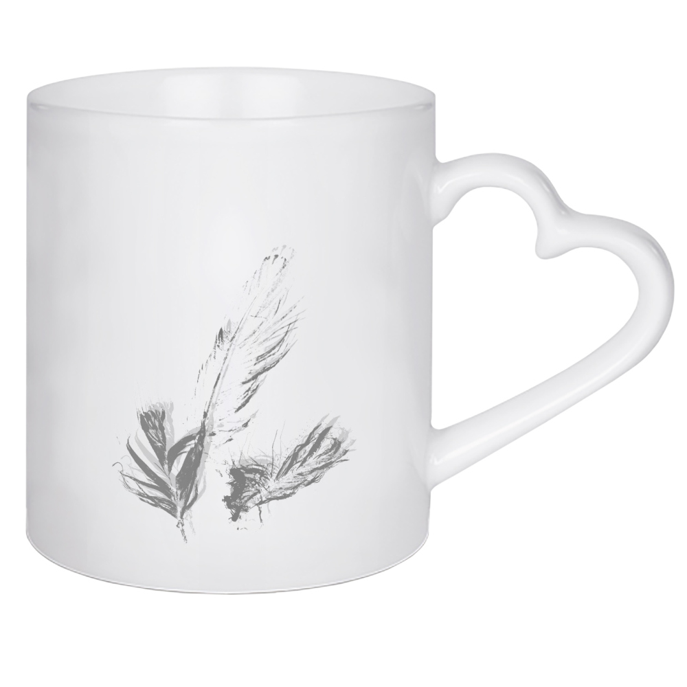 Herztasse "Graue Federn" artboxONE - Natur,Schwarzweiß - Graustufen,Ferdern,Boho,Weiß,Grau,Minimalistisch,Feather