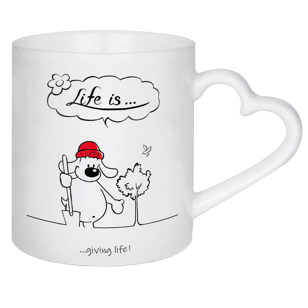 Herztasse "Life is... giving life" artboxONE - Typografie,Tiere,Comic,Lustig