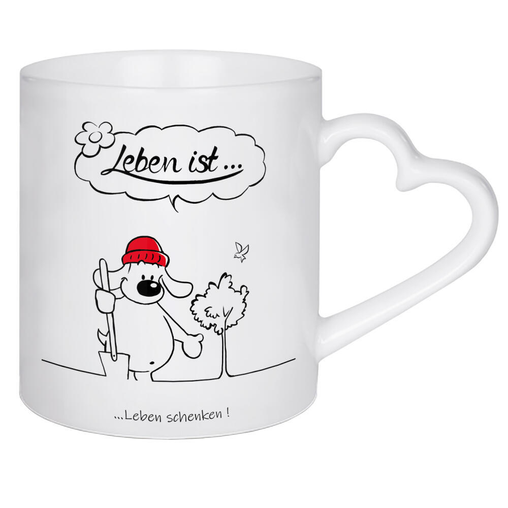 Herztasse "Leben ist... Leben schenken" artboxONE - Typografie,Tiere,Comic,Lustig