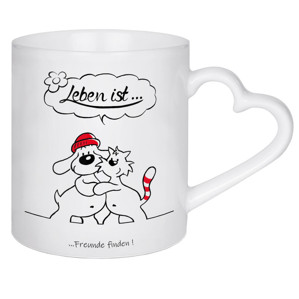 Herztasse "Leben ist... Freunde finden" artboxONE - Typografie,Tiere,Comic,Lustig