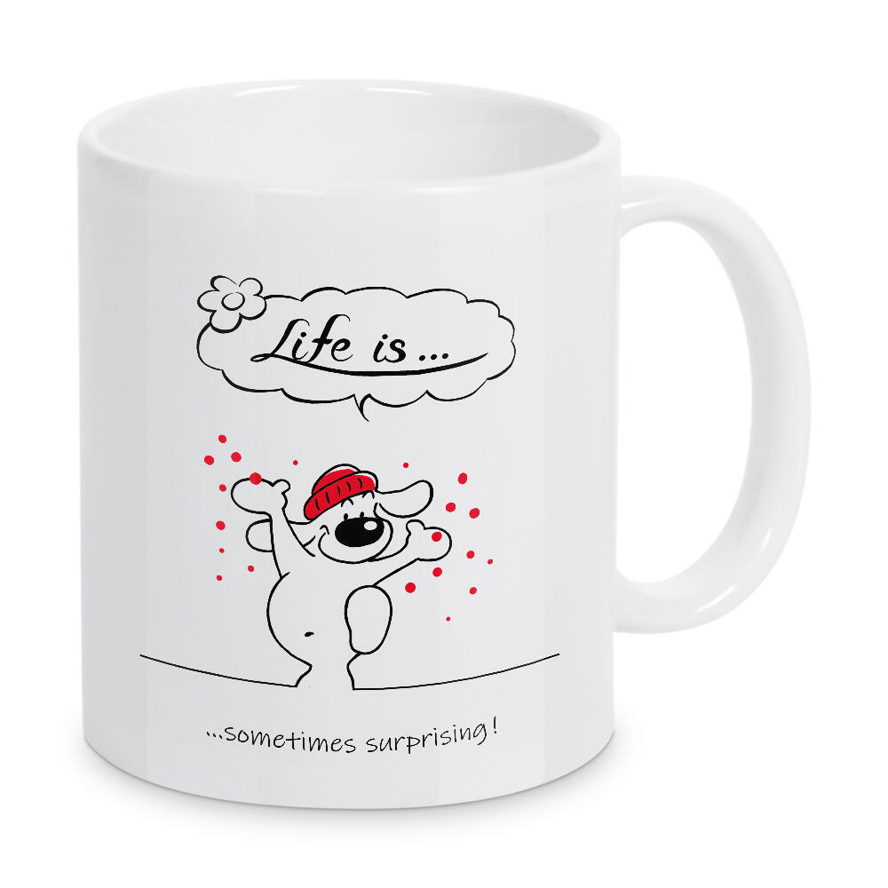Tasse "Life is... Surprising" artboxONE - Typografie,Tiere,Comic,Lustig