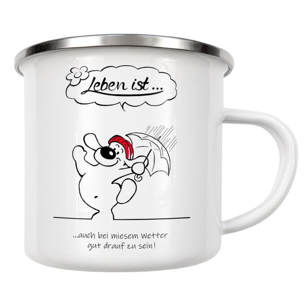 Emaille Tasse "Leben ist... gut drauf zu sein" artboxONE - Typografie,Tiere,Comic,Lustig