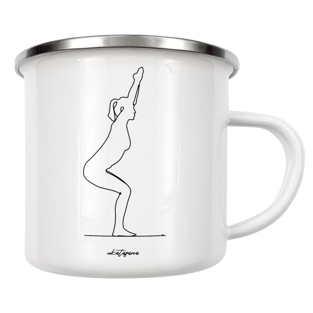 Emaille Tasse "Yoga Ukatasana bw one line" artboxONE - Menschen,Sport