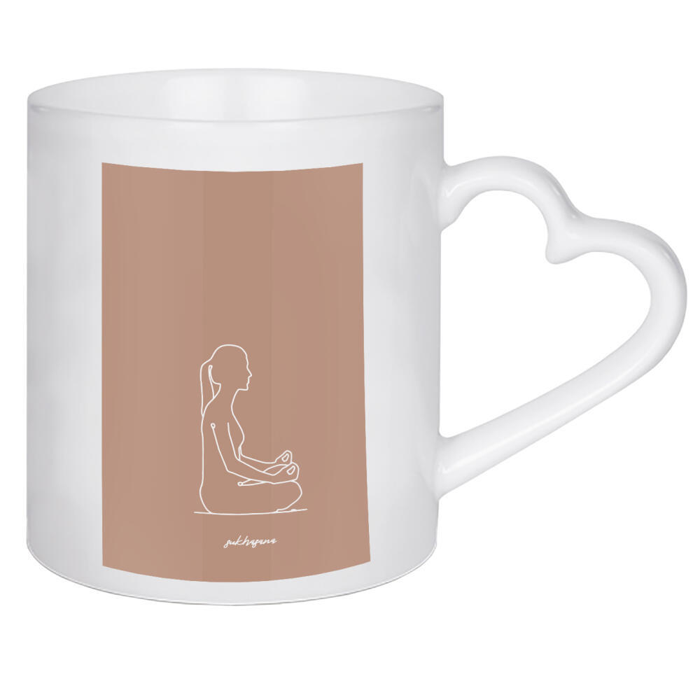 Herztasse "Yoga Sukhasana beige one line" artboxONE - Menschen,Sport