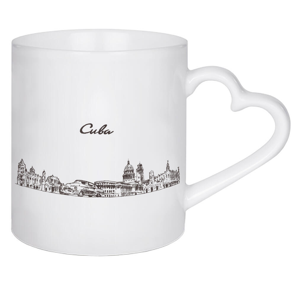 Herztasse "Cuba" artboxONE - Reise,Architektur - Straße,Skizzieren,Vektor,Zeichnen,Tinte,Bleistift,Amerika,Skyline,Stadtbild,Landschaft,Kuba