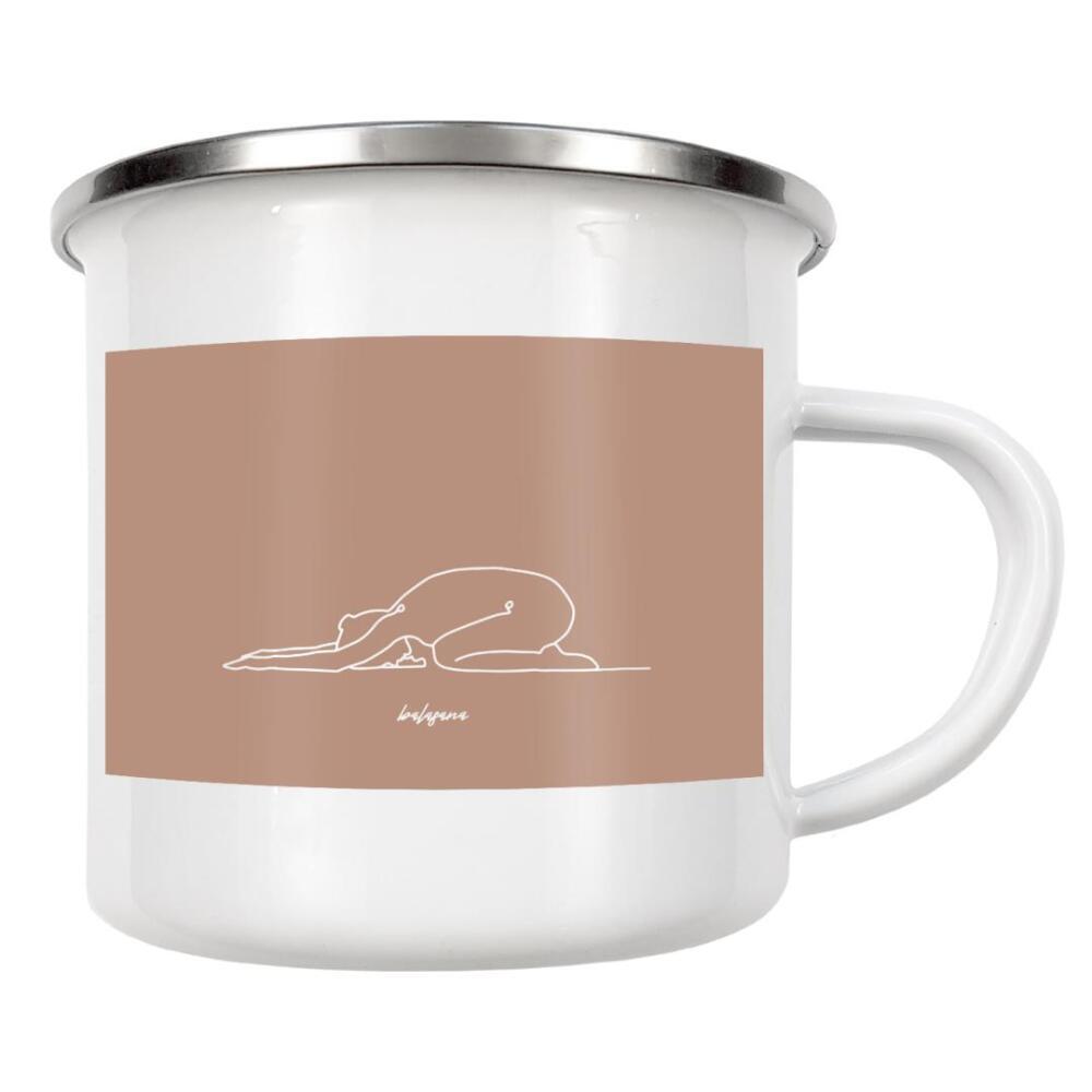 Emaille Tasse "Yoga Balasana beige one line" artboxONE - Sport