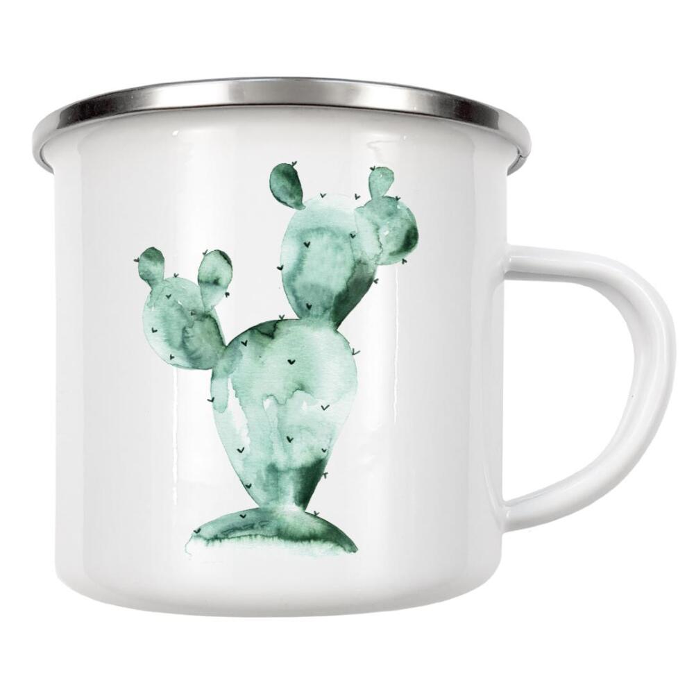 Emaille Tasse "Kaktus Aquarell" artboxONE - Natur,Floral,Abstrakt - Kaktus,Cactus,Natur,Nature,Aquarell,Illustration,Floral,Flower,Plant,Pflanze