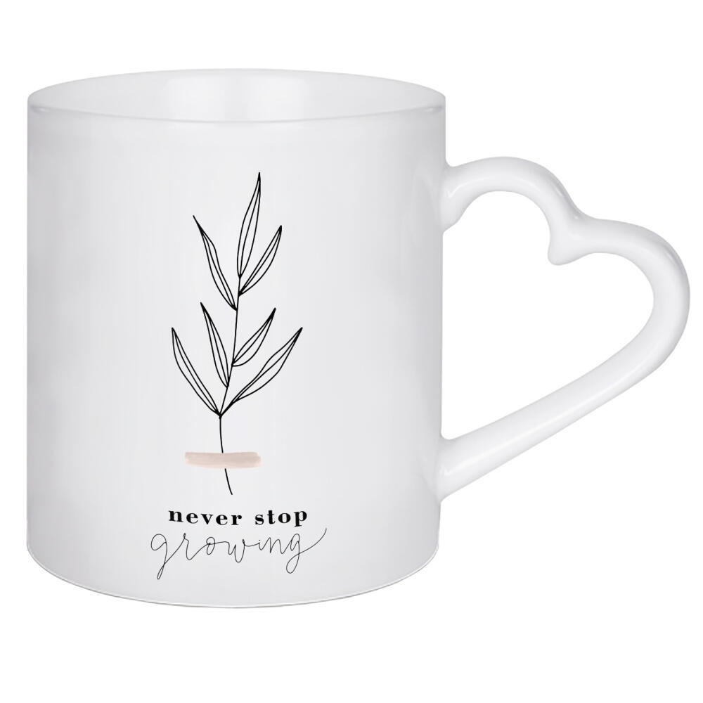 Herztasse "Never stop growing" artboxONE - Typografie,Floral,Abstrakt