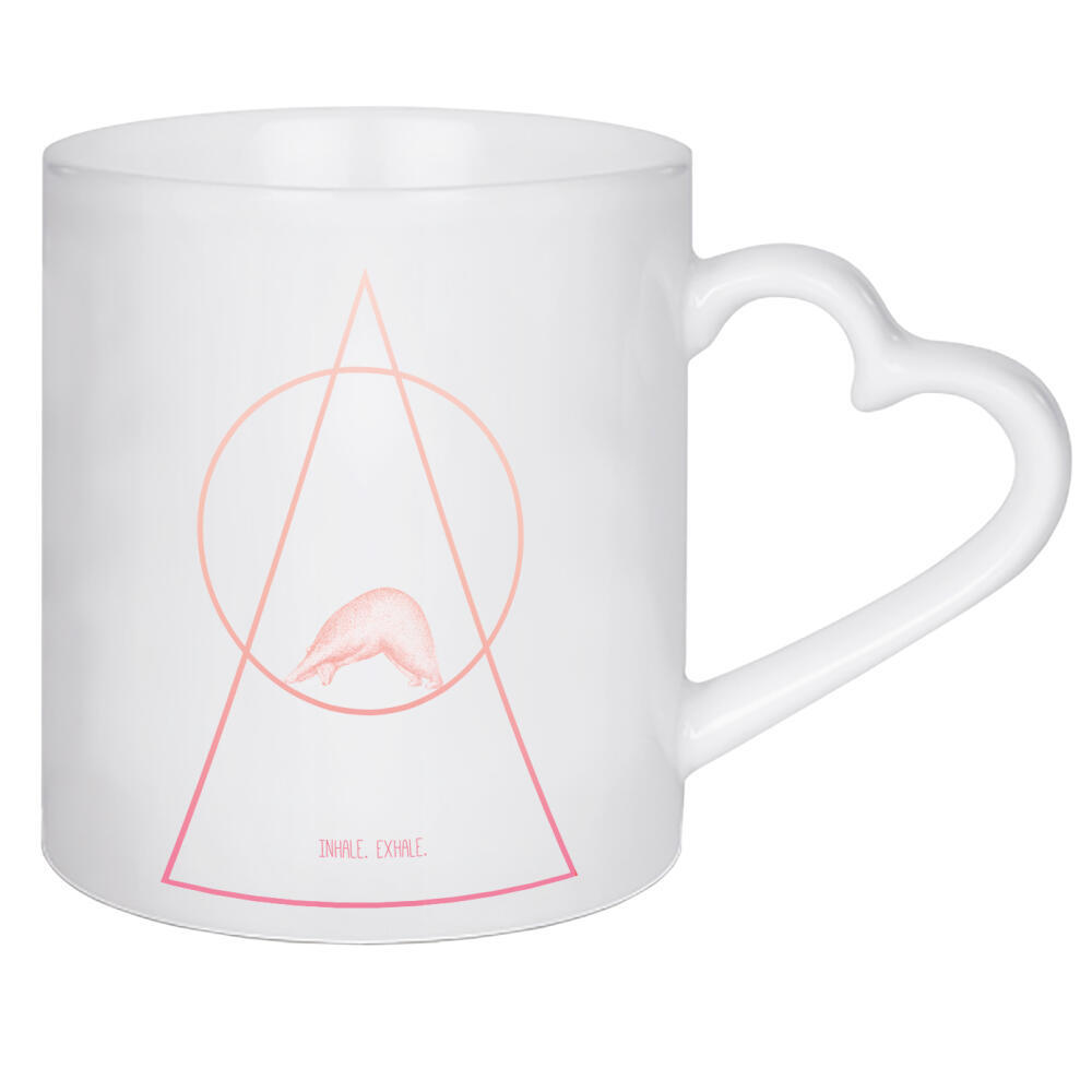 Herztasse "Yoga Bär" artboxONE - Typografie,Tiere - Yoga,Meditation,Spruch,Motivation,Ruhe,Motto,Weisheit,Leben,Bär,Inhale,Exhale,Atem,Atmen