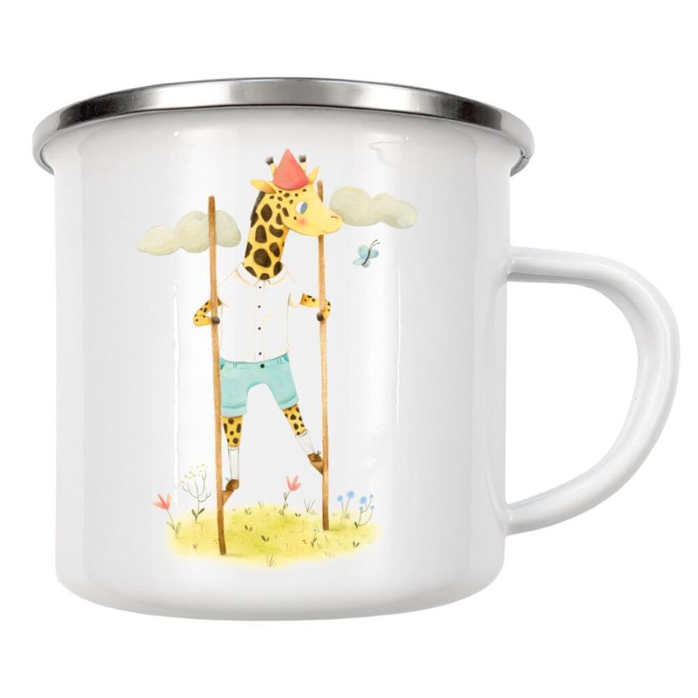 Emaille Tasse "Giraffe auf Stelzen" artboxONE - Natur,Für Kinder,Tiere