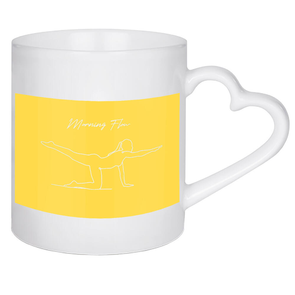 Herztasse "Morning Flow" artboxONE - Sport - Yoga,Namaste,Morning,Flow,Sport,Body,Soul,Mindful,Mood,Life,Oneline,One line,Drawing,Yellow