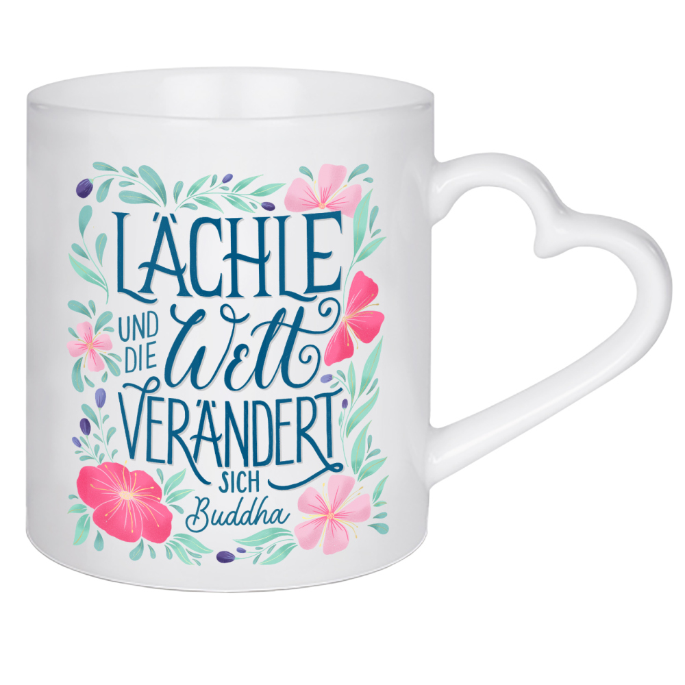 Herztasse "Lächeln als Motto. Buddha Zitat" artboxONE - Typografie,Natur,Floral