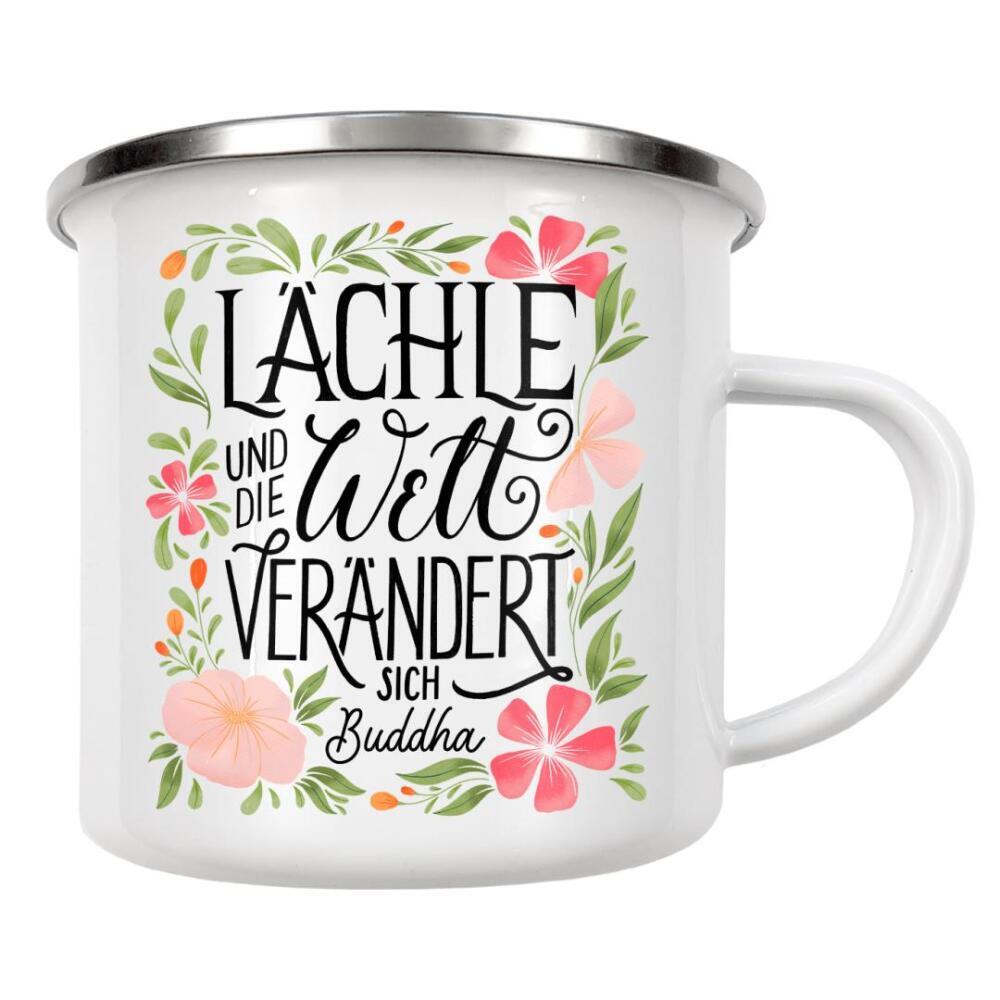 Emaille Tasse "Lächle. Zitat nach Buddha" artboxONE - Typografie,Natur,Floral