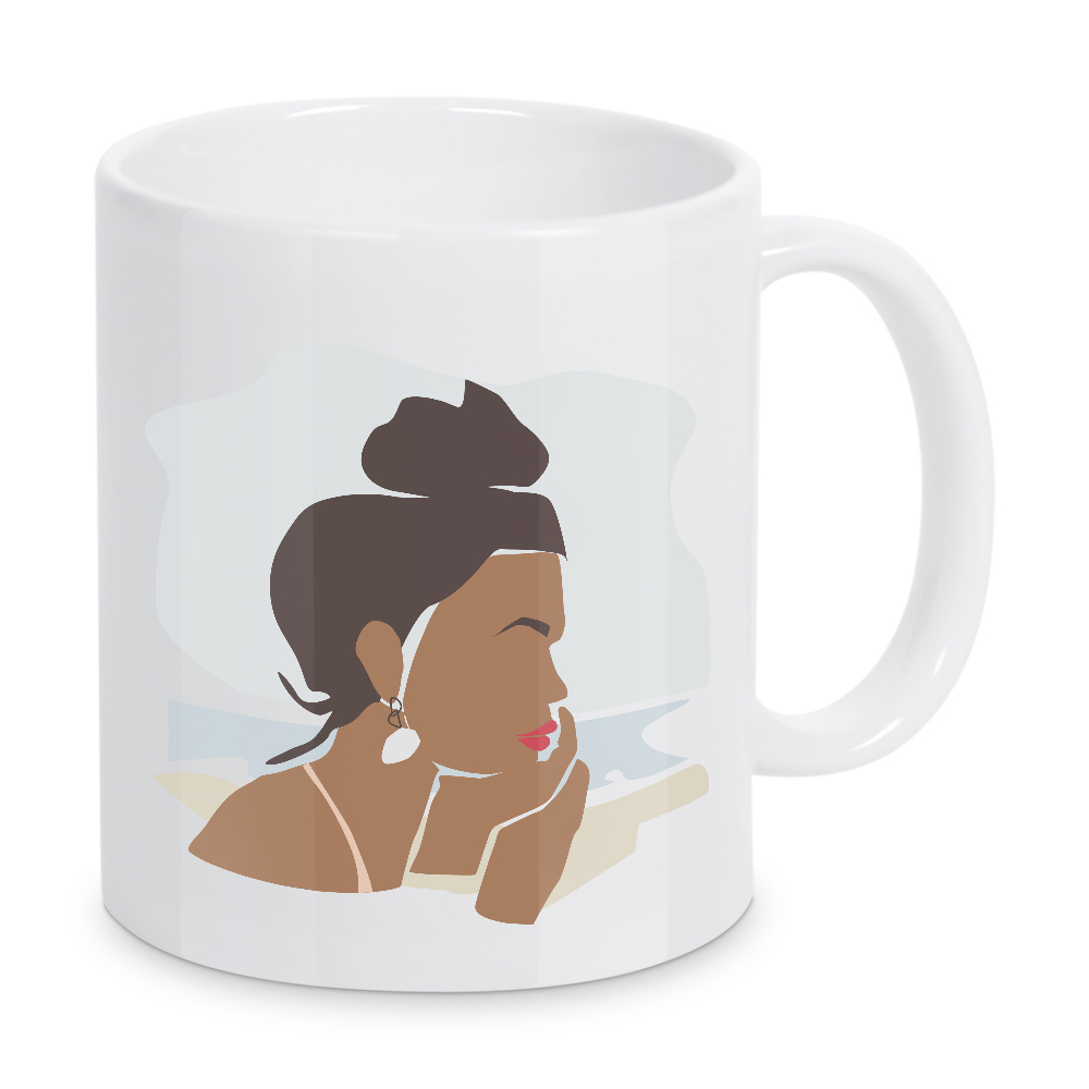 Tasse "Girl with bun at the beach" artboxONE - Abstrakt,Menschen,Reise / Strand und Meer