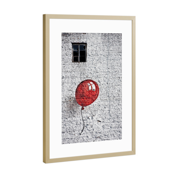Poster mit Rahmen Gold "Ballon Liebe" artboxONE - Streetart - Luftballon,Liebe,Romantik,Banksy