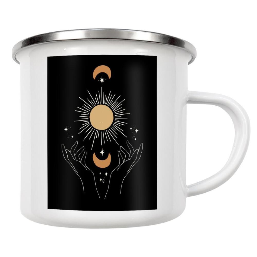 Emaille Tasse "Celestial Hands Sun Moon Stars" artboxONE - Natur,Liebe,Galaxy