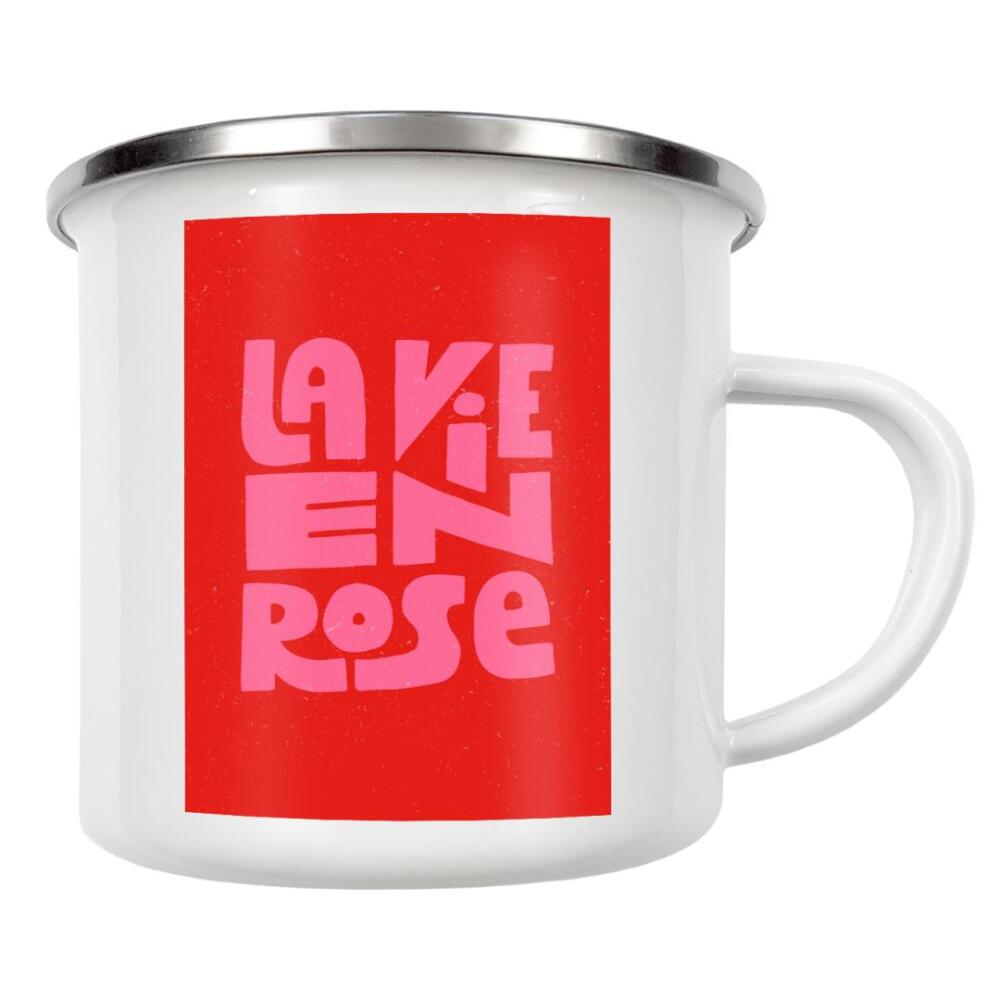 Emaille Tasse "La Vie En Rose French Quote" artboxONE - Typografie,Floral,Städte / Paris,Liebe