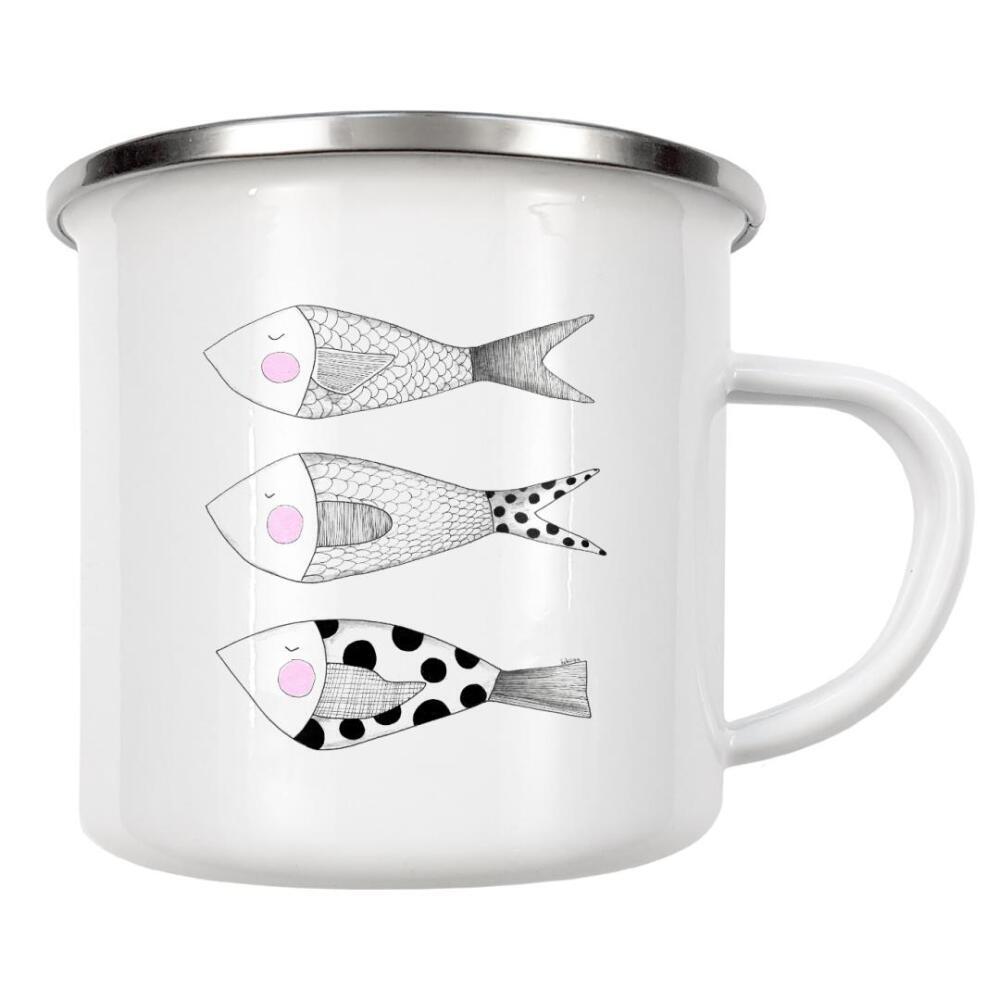 Emaille Tasse "Bianca Peters - Drei kleine Fische" artboxONE - Tiere,Schwarzweiß,Unterwasser