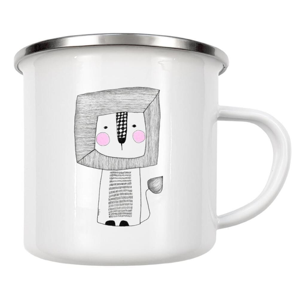 Emaille Tasse "Bianca Peters - Niedlicher Löwe" artboxONE - Natur,Für Kinder,Tiere,Schwarzweiß