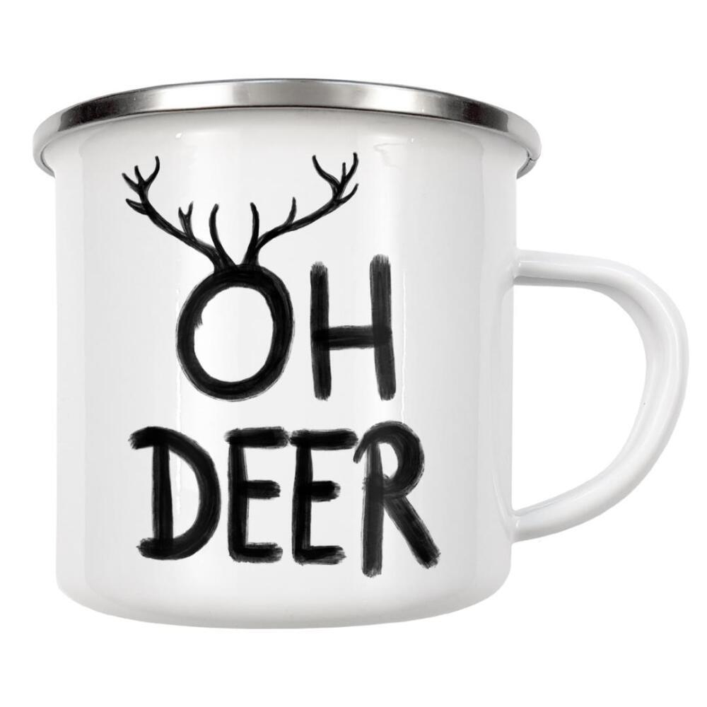 Emaille Tasse "Oh deer" artboxONE - Typografie,Tiere,Schwarzweiß,Weihnachten - Ausruf,Entsetzen,Hirsch,Geweih,Typografie,Worte,Oh dear