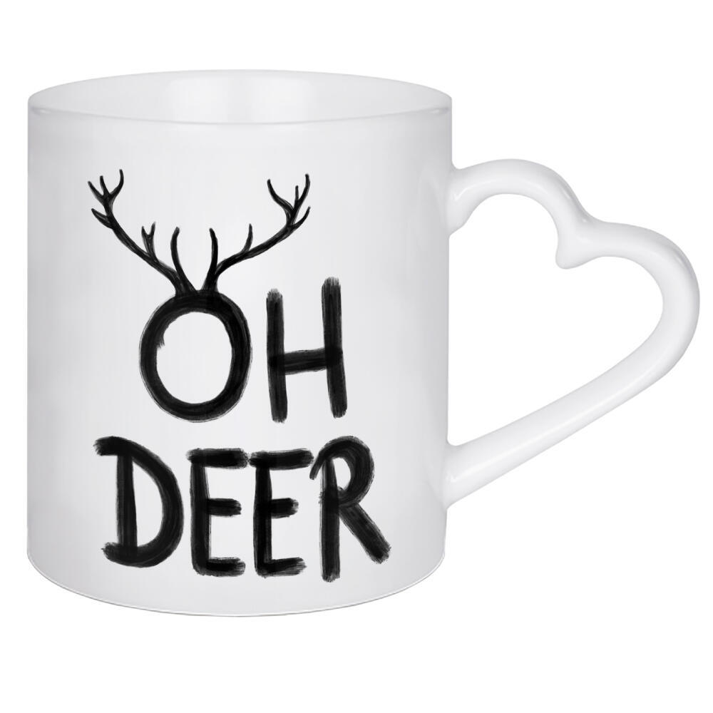 Herztasse "Oh deer" artboxONE - Typografie,Tiere,Schwarzweiß,Weihnachten - Ausruf,Entsetzen,Hirsch,Geweih,Typografie,Worte,Oh dear