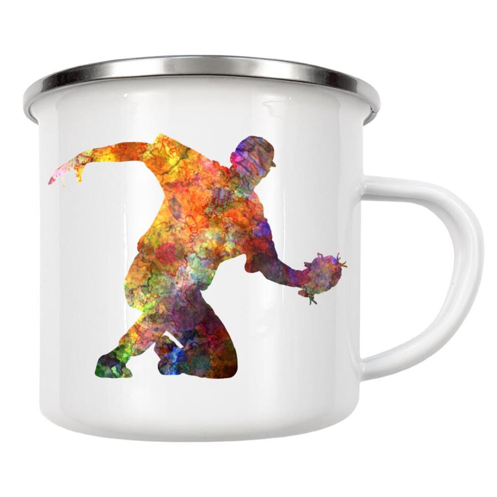 Emaille Tasse "Baseball player catching a ball" artboxONE - Sport - Baseball,Bat,Colorful,America,Splash,Stadium,Sport,Sports