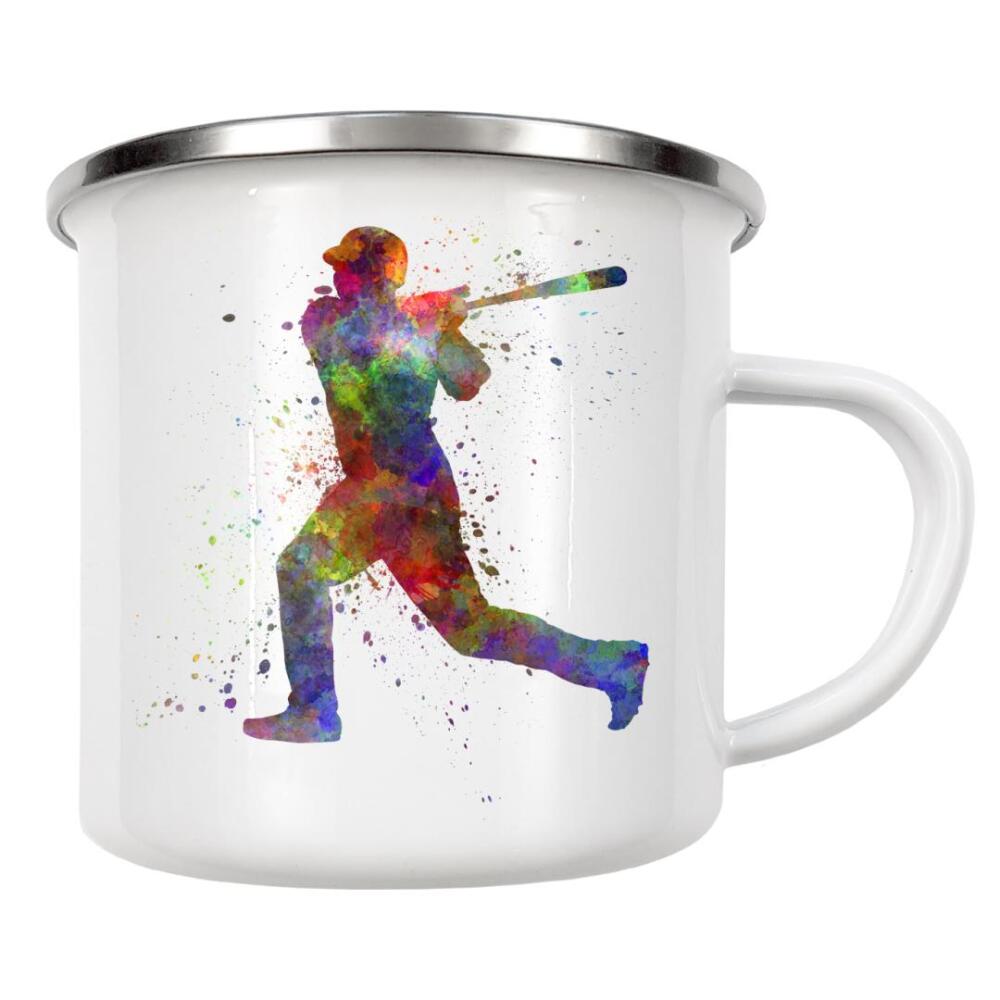 Emaille Tasse "American baseball player" artboxONE - Sport - America,Sport,Sports,Baseball,Colorful,Stadium,Bat,Player,Pitcher,Watercolor