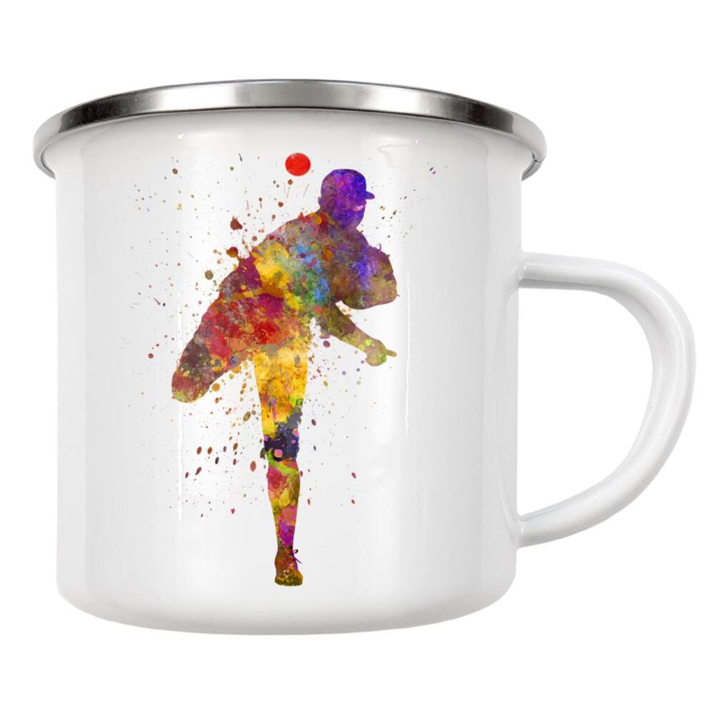 Emaille Tasse "Male baseball pitcher" artboxONE - Sport - America,Sport,Sports,Colorful baseball,Bat,Stadium,Player,Pitcher,Watercolor