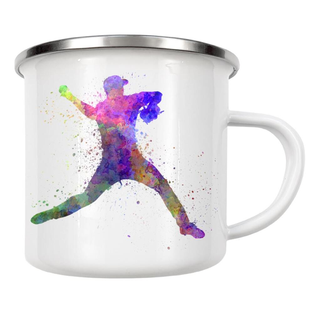 Emaille Tasse "Young baseball pitcher" artboxONE - Sport - America,Sport,Sports,Colorful baseball,Bat,Stadium,Player,Pitcher,Watercolor