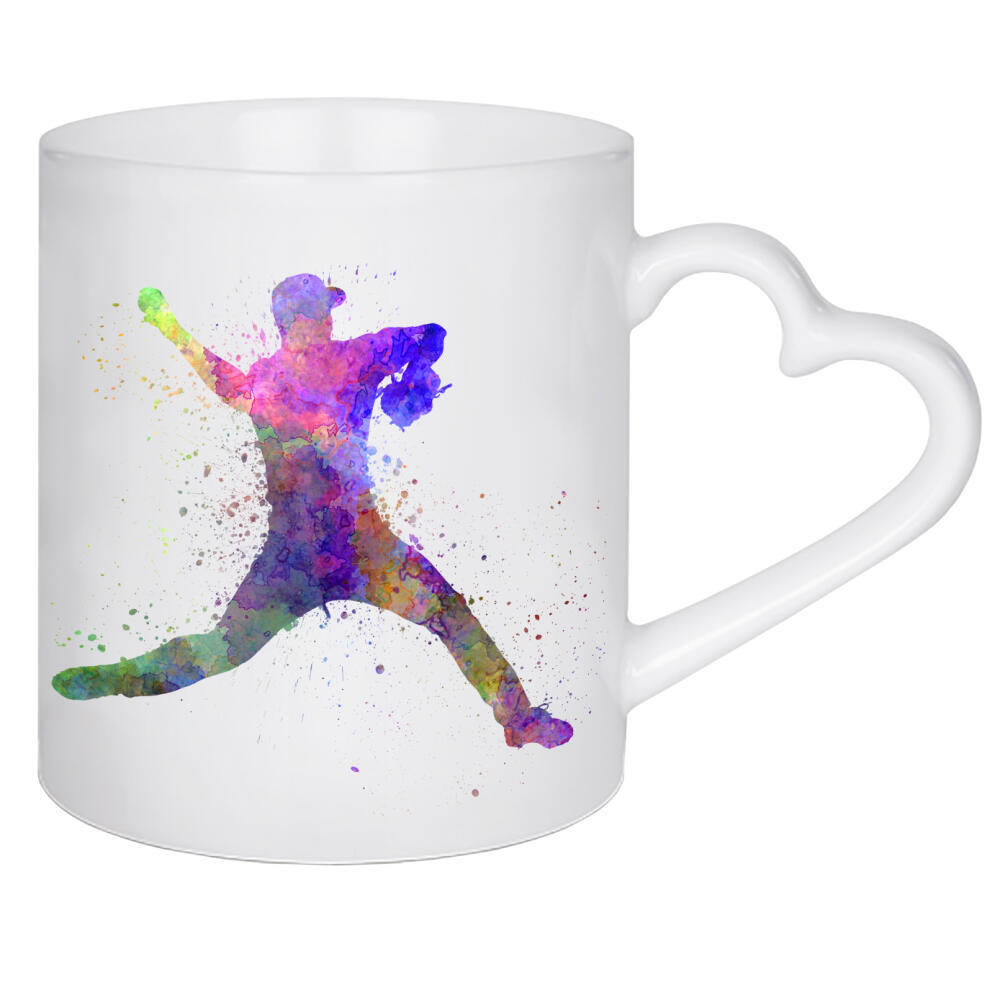 Herztasse "Young baseball pitcher" artboxONE - Sport - America,Sport,Sports,Colorful baseball,Bat,Stadium,Player,Pitcher,Watercolor