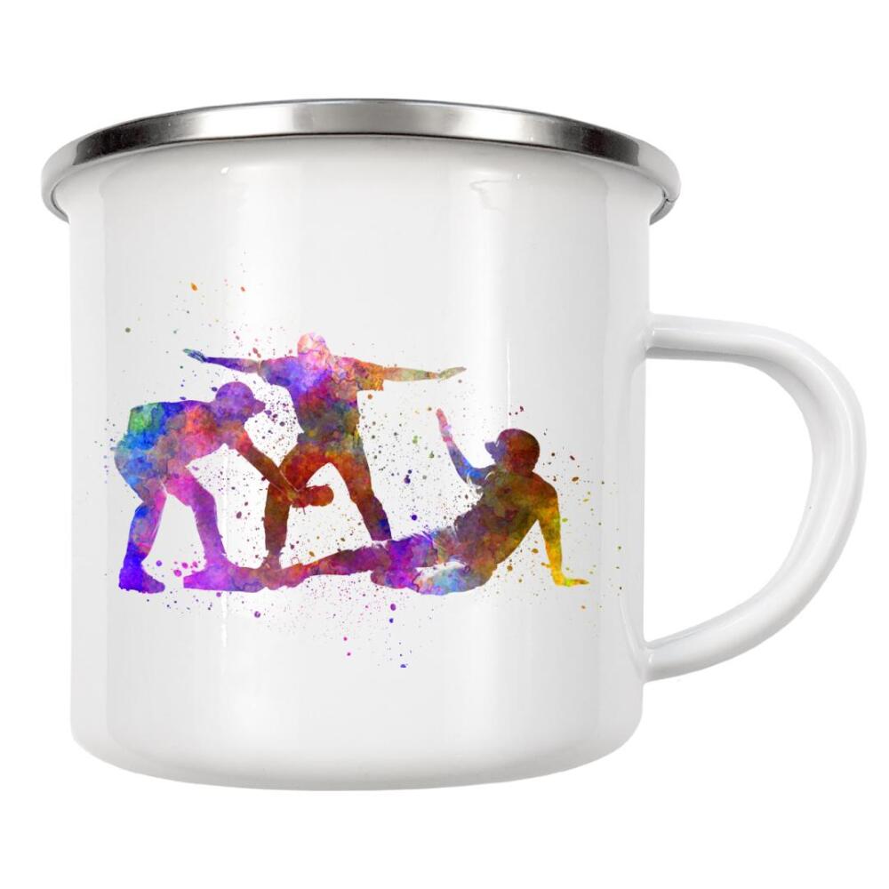 Emaille Tasse "Baseball players colorful" artboxONE - Sport - America,Sport,Sports,Colorful baseball,Bat,Stadium,Player,Pitcher,Watercolor,Players