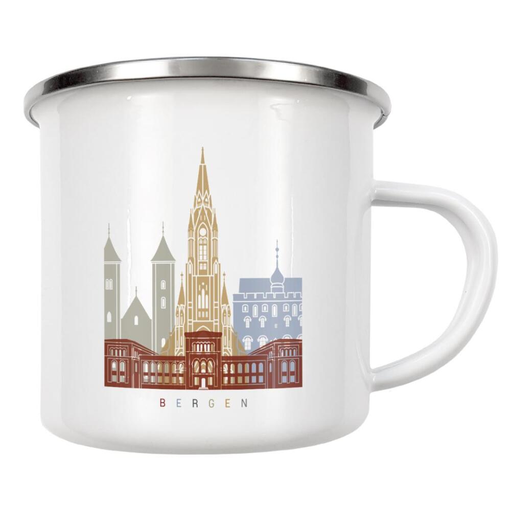 Emaille Tasse "Bergen skyline" artboxONE - Städte,Architektur
