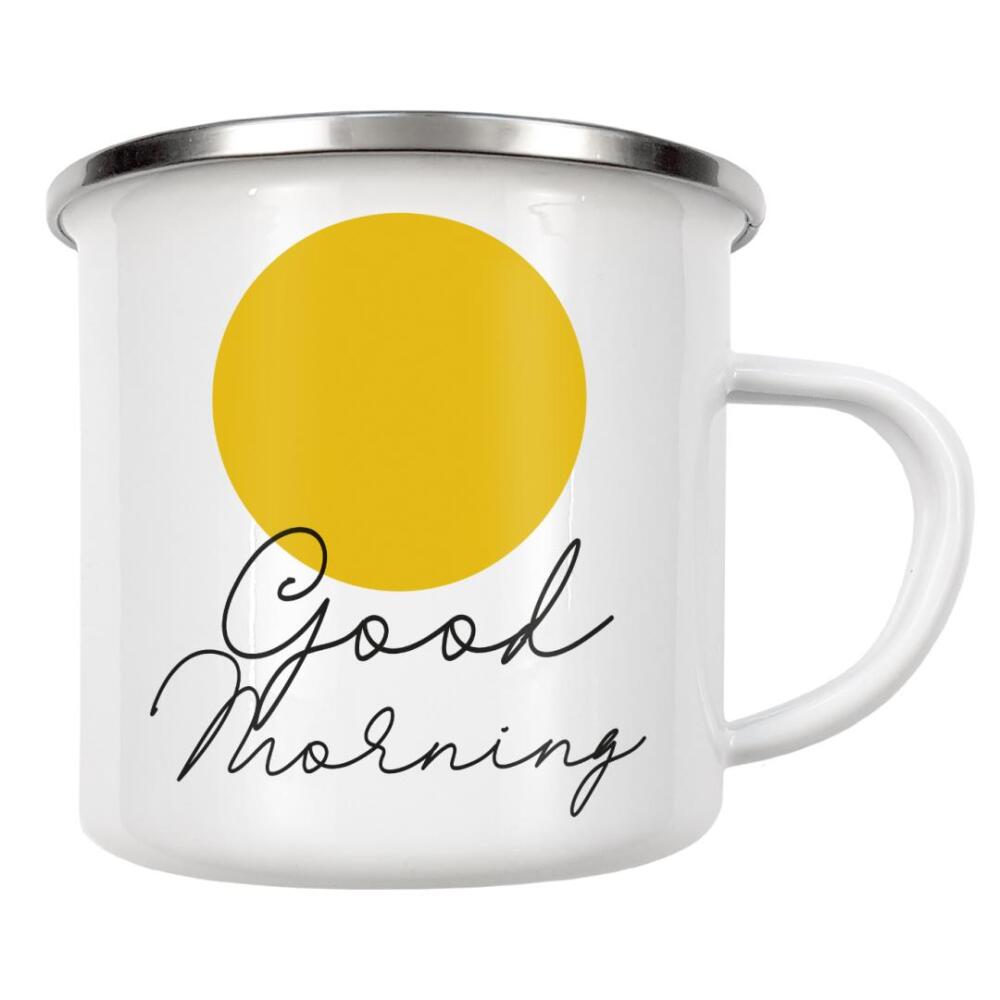 Emaille Tasse "Good Morning & Sonne I Gelb" artboxONE - Typografie,Für Kinder,Geometrie,Für Mama,Lustig