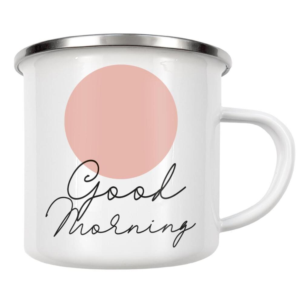 Emaille Tasse "Good Morning & Sonne I Rosa" artboxONE - Typografie,Für Kinder,Geometrie,Lehrersprüche,Lustig