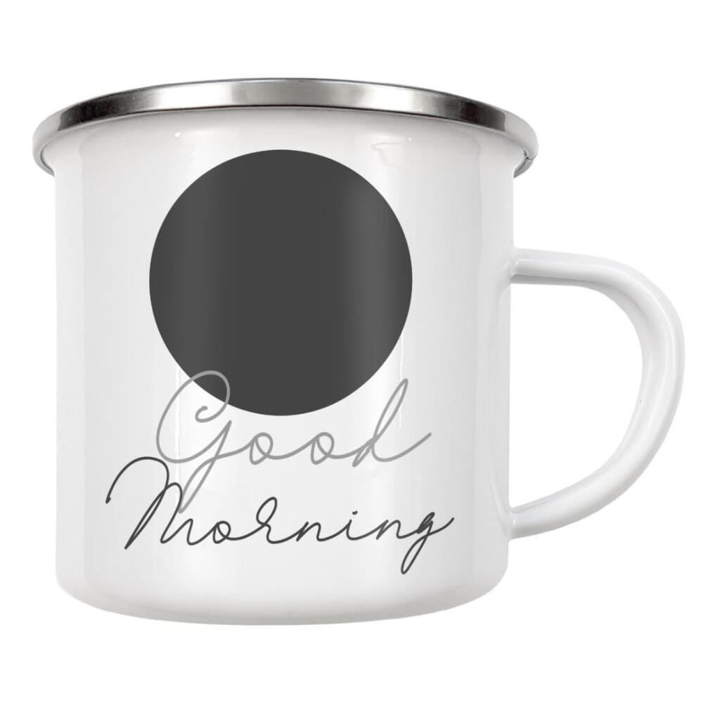 Emaille Tasse "Good Morning & Sonne I Grau" artboxONE - Typografie,Für Kinder,Geometrie,Lehrersprüche,Lustig
