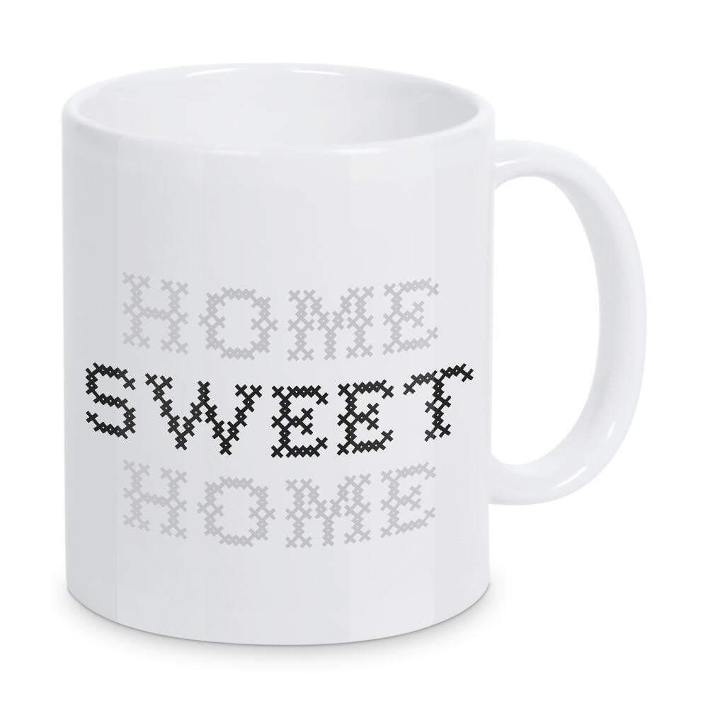 Tasse "Sweet Home I Sticken Schwarz" artboxONE - Typografie,Schwarzweiß,Liebe,Für Mama,Lustig