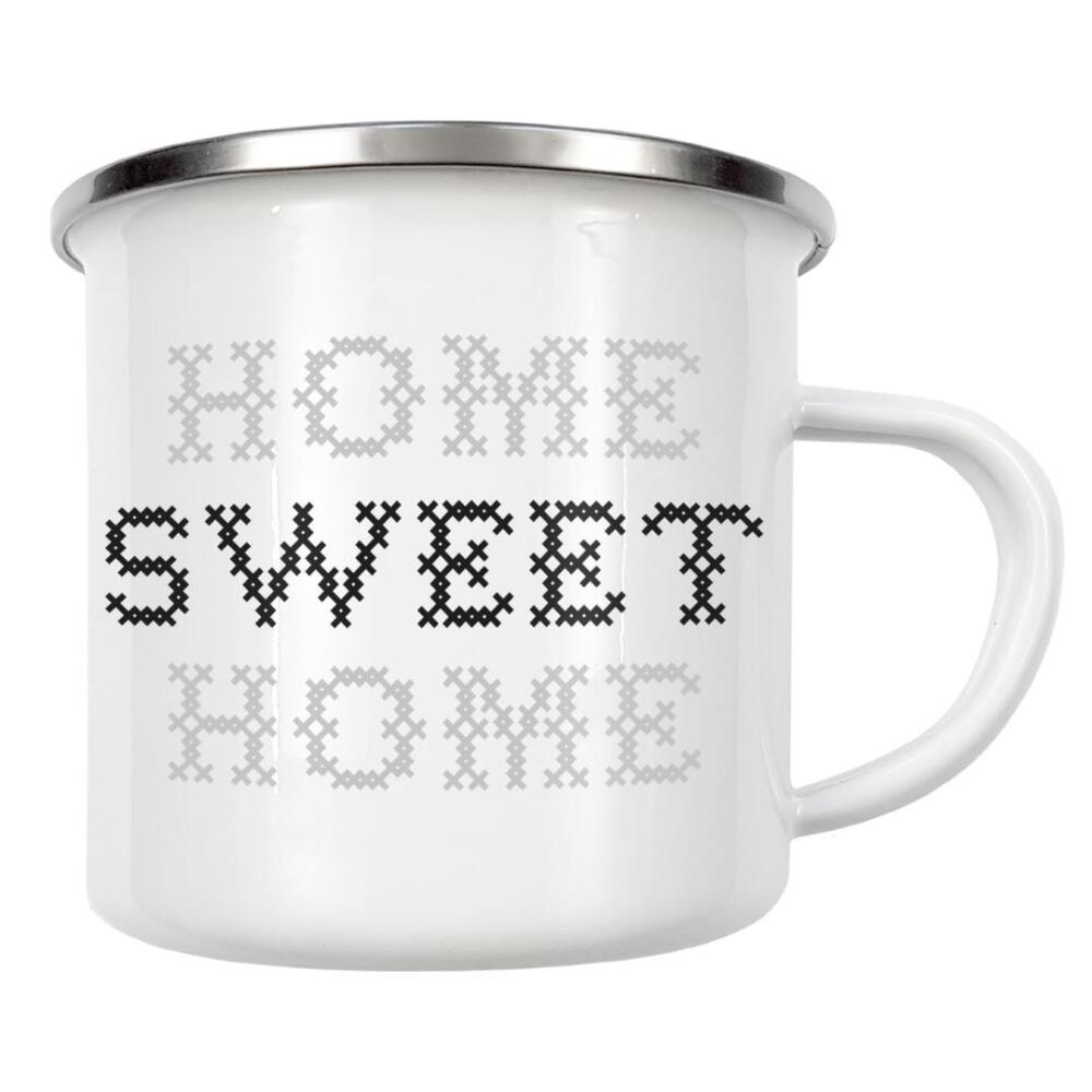 Emaille Tasse "Sweet Home I Sticken Schwarz" artboxONE - Typografie,Schwarzweiß,Liebe,Für Mama,Lustig