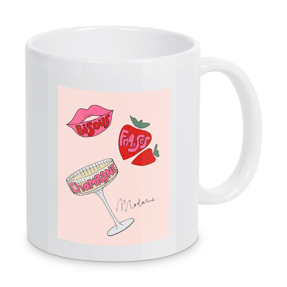 Tasse "Bisous Fraises Champagne Madame" artboxONE - Liebe,Essen & Trinken / Alkohol,Essen & Trinken / Obst & Gemüse