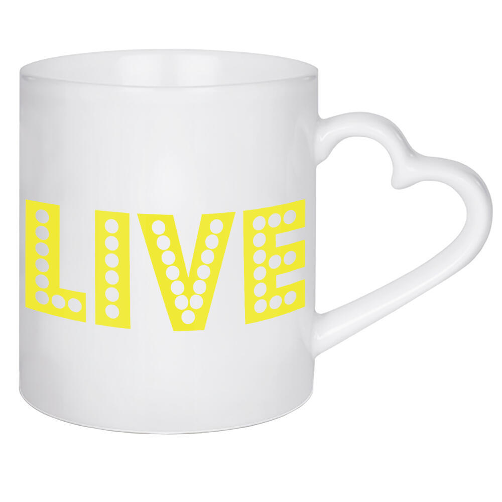 Herztasse "Live I Neon Schrift Gelb" artboxONE - Typografie,Film,Musik,Festivals,Lustig