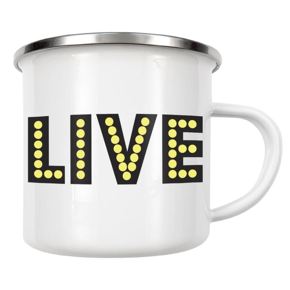 Emaille Tasse "Live I Neon Schrift" artboxONE - Typografie,Film,Musik,Festivals,Lustig