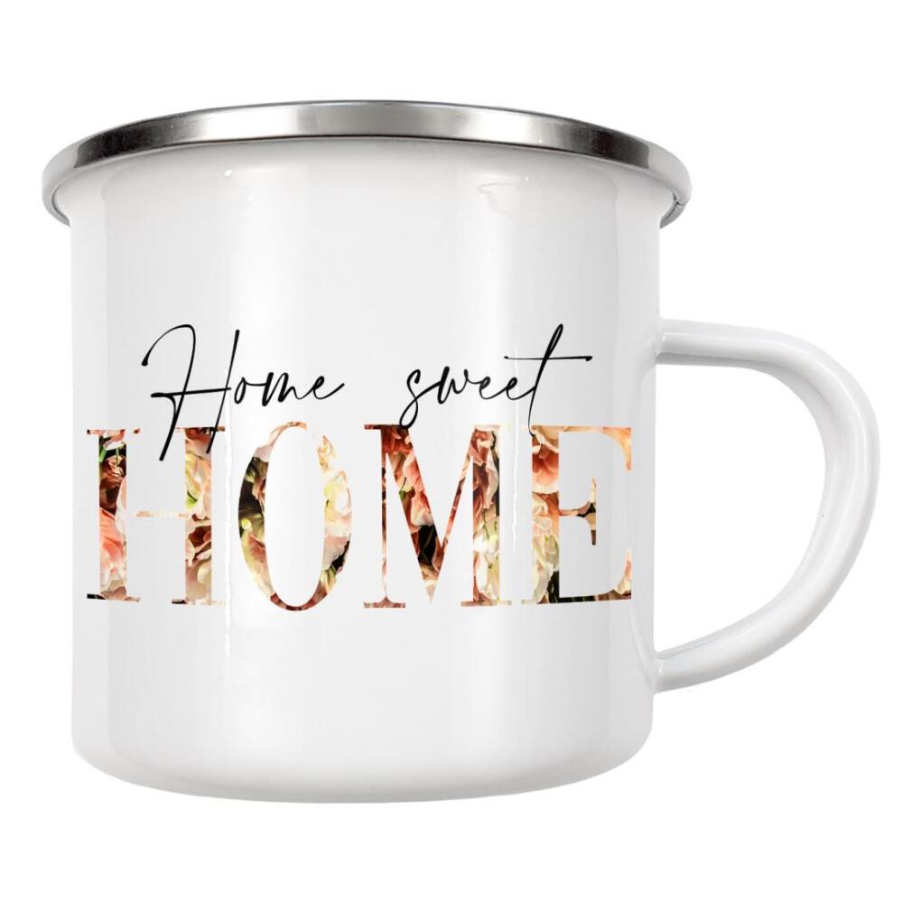Emaille Tasse "Home sweet Home flowers pink" artboxONE - Typografie,Buchstaben