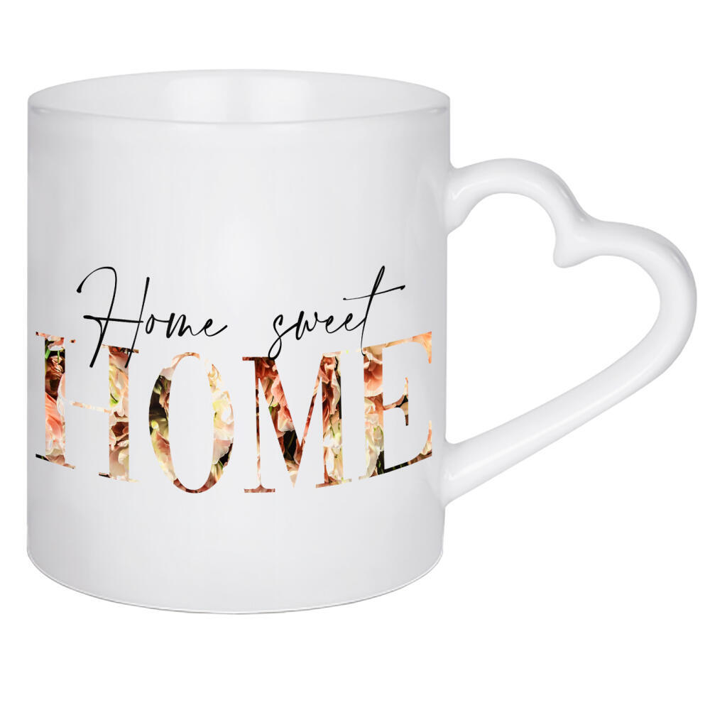 Herztasse "Home sweet Home flowers pink" artboxONE - Typografie,Buchstaben