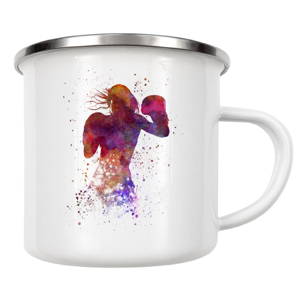 Emaille Tasse "Woman boxer boxing kickboxing-b" artboxONE - Sport - Sport,Sports,Color,Illustration,Boxing,Boxer,Quadrilateral,Fight,Combat,Kickboxing