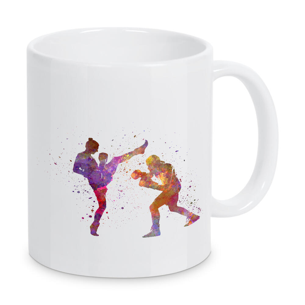 Tasse "Woman boxer boxing man kickboxing" artboxONE - Sport - Sport,Sports,Color,Illustration,Boxing,Boxer,Quadrilateral,Fight,Combat,Kickboxing